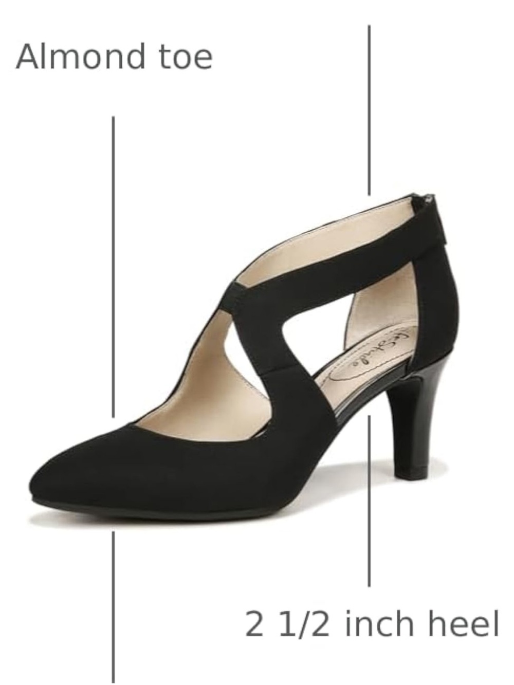Life Stride Giovanna Black Almond Toe Cutout Comfort Dress Heels Size 8.5